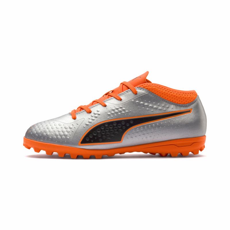 Chaussure de Foot Puma One 4 Synthetic It Garcon Argent/Orange/Noir Soldes 421QLBRK